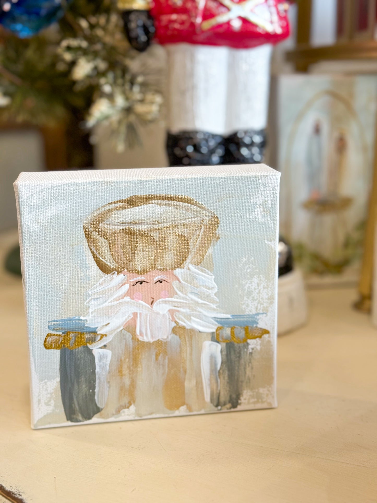 6x6 Neutral Gold/Grey Classic Christmas Nutcracker — Hand-Painted Art