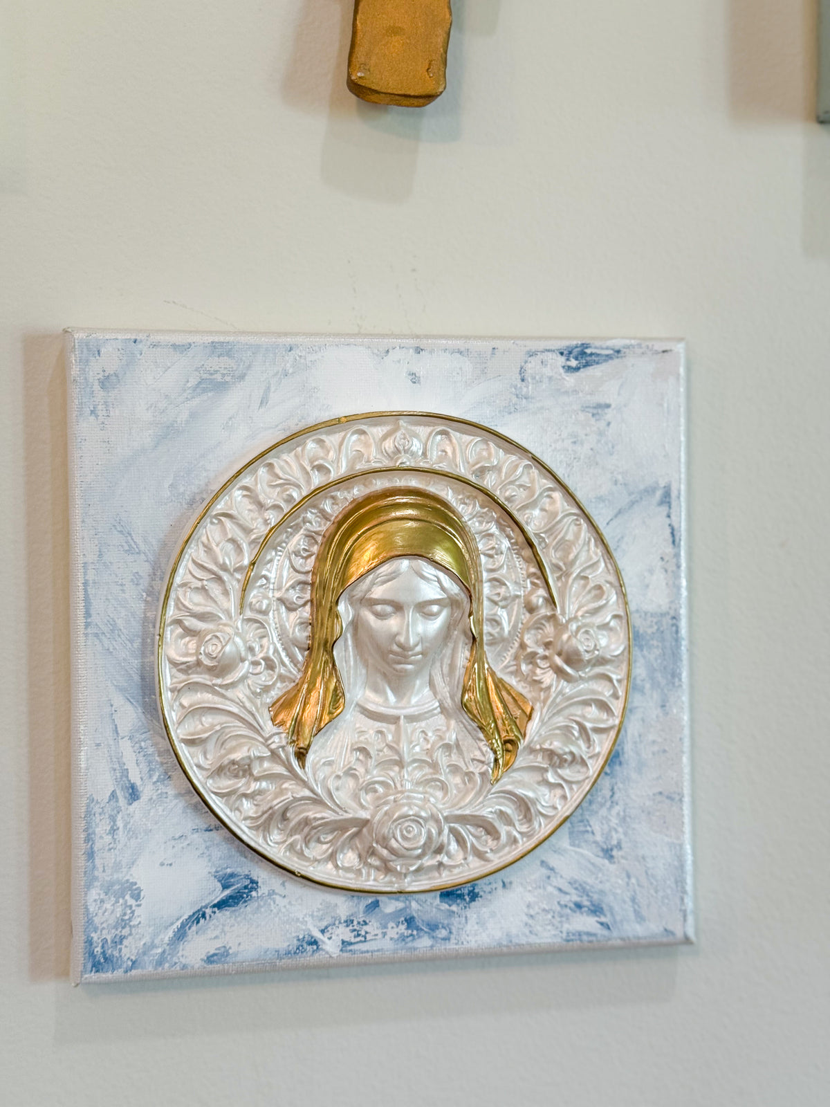 Blooming Grace Mary on 8x8 Sky Blue Canvas