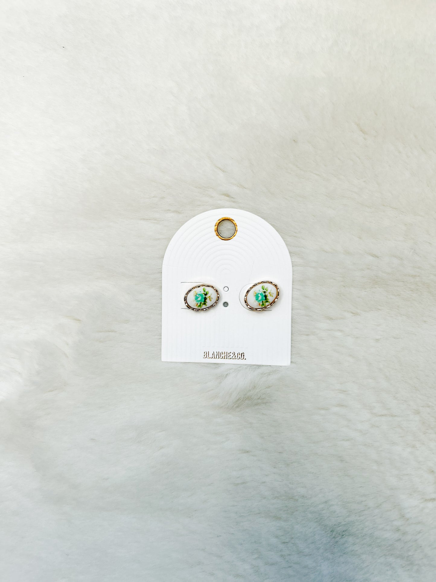 Green Floral White Stud Earrings