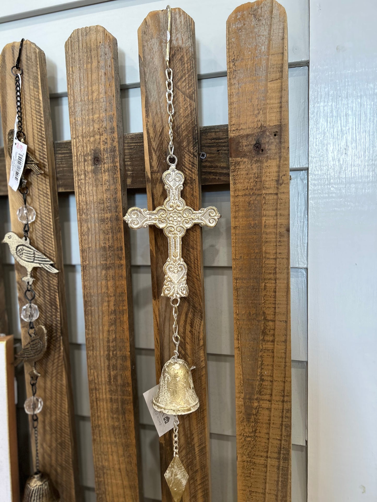 Gold Whitewash Cross Wind Chime