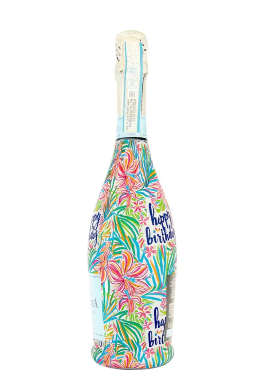 Beau Bottles Happy Birthday Floral- La Marca Edition Champagne Bottle Wrap