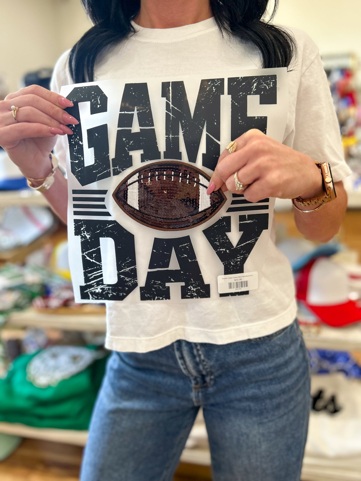 Transfer- (Open Center) Black Distressed Game Day Design