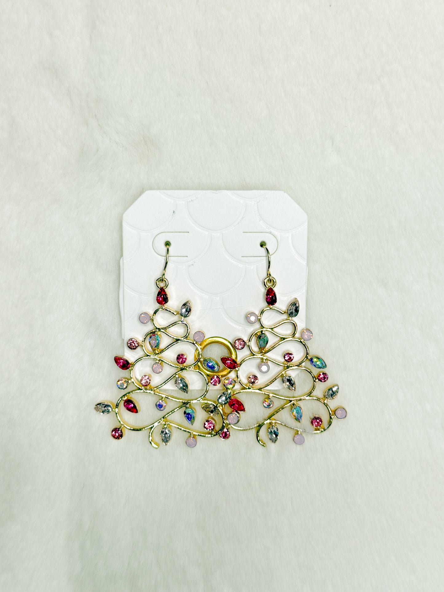 Trimmed & Twinkling Hanging Rhinestone Christmas Tree Earrings