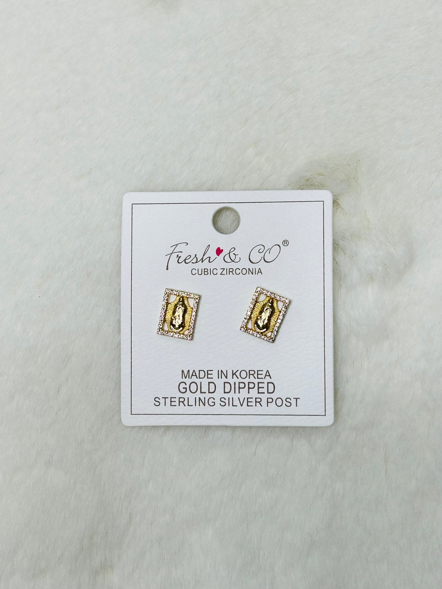 Immaculate Light Our Lady of Guadalupe Medal Gold & Diamond Stud Earrings