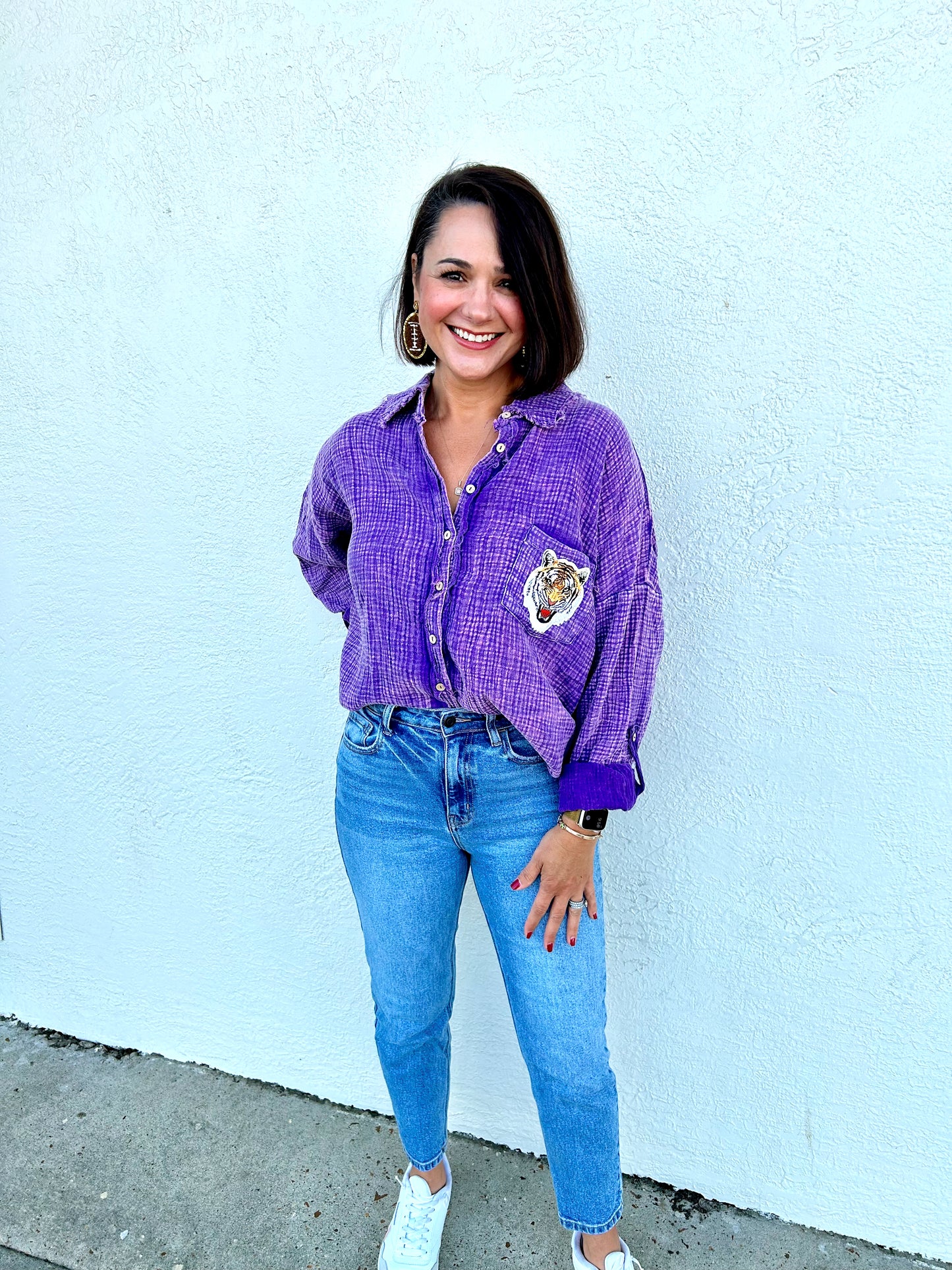 Classic Vintage Washed Button Down LSU Top