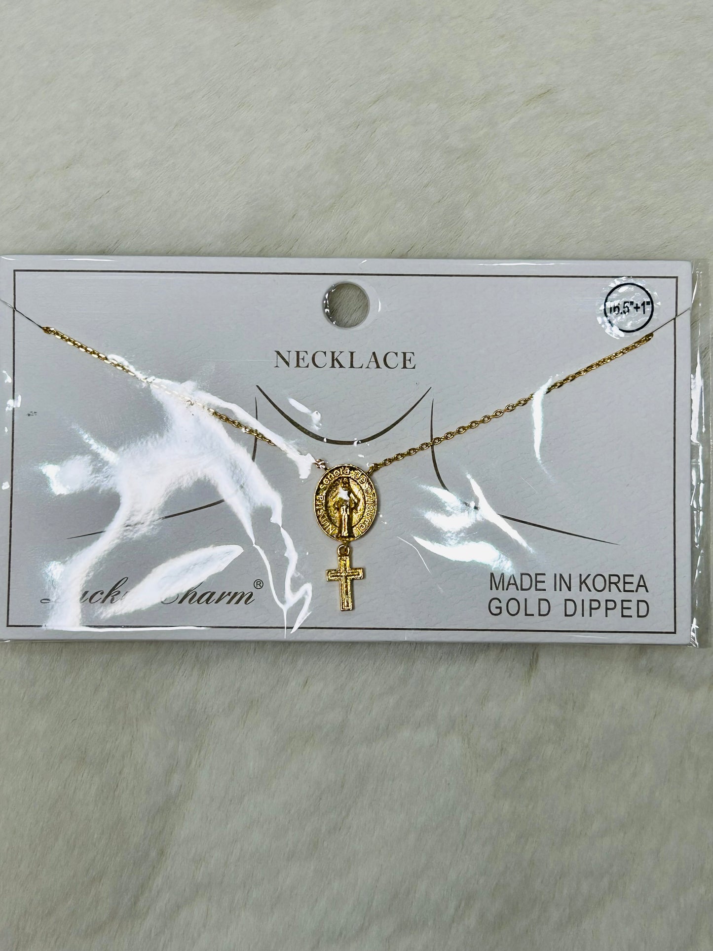 Cross & Mary Miraculous Medal Gold Necklace