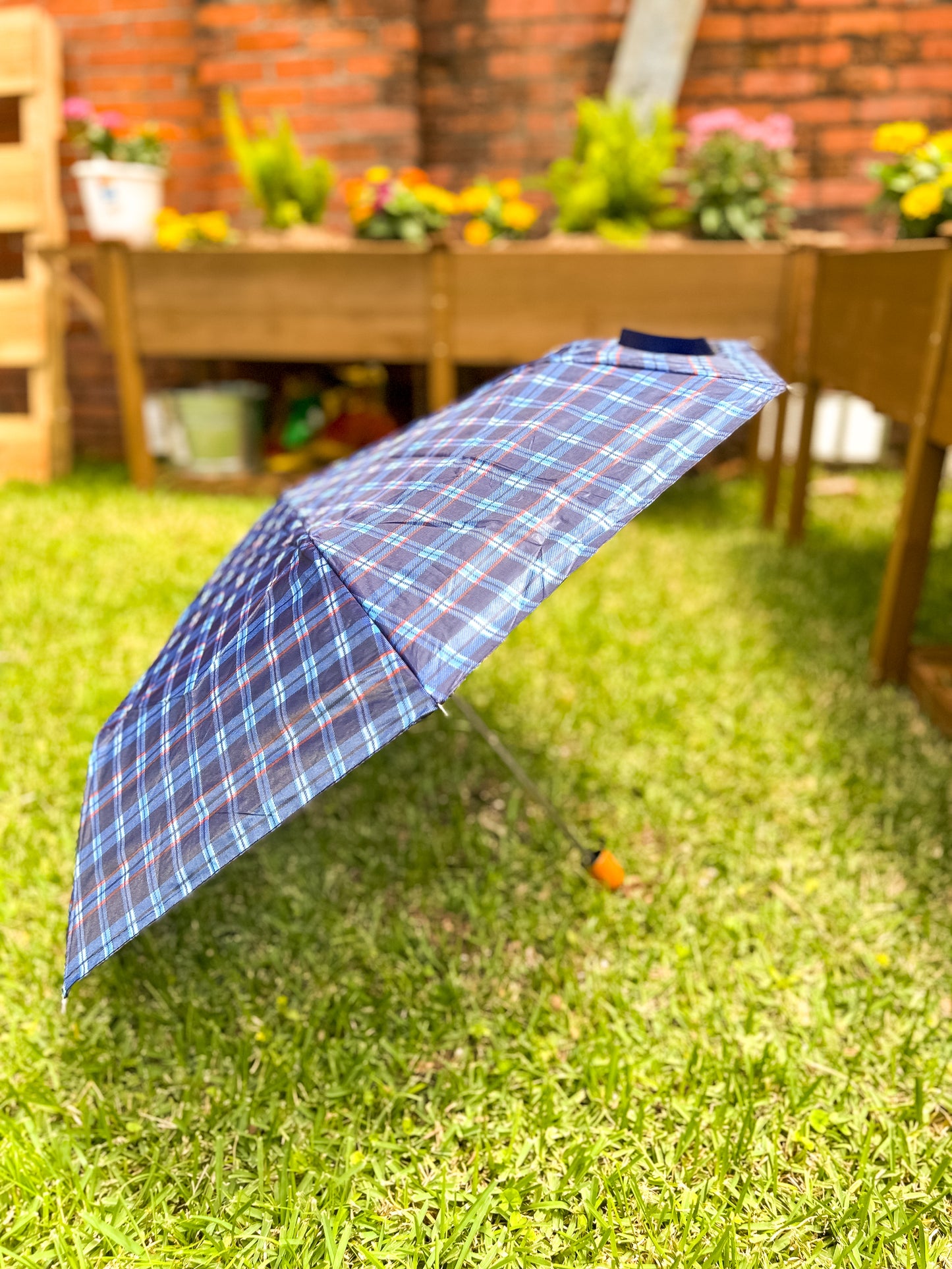 Blue Plaid Compact Umbrella