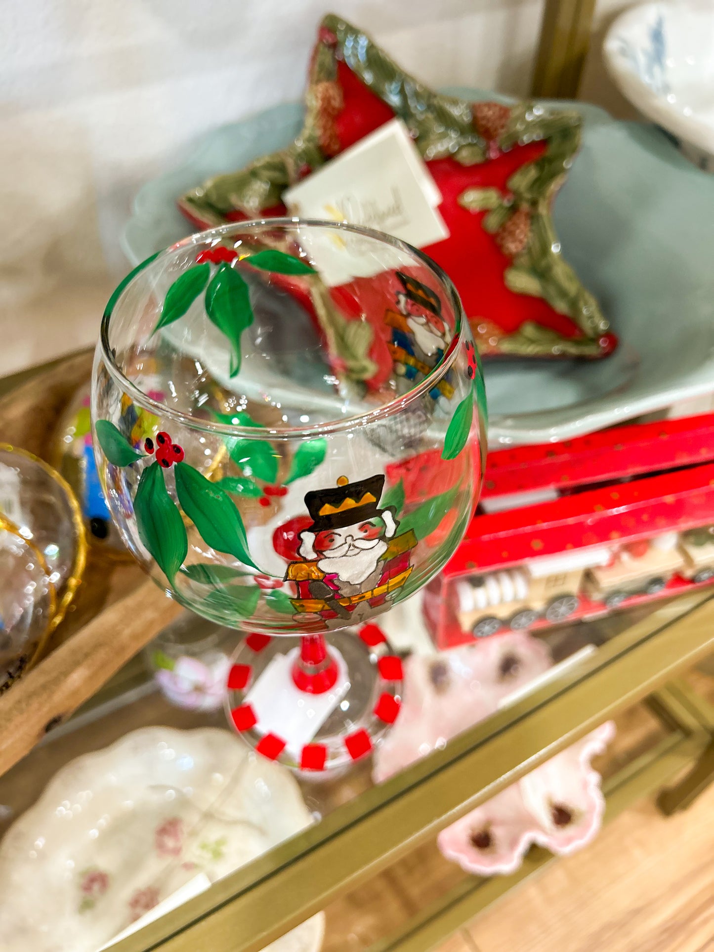 Classic Nutcracker and Mistletoe Wine Glass