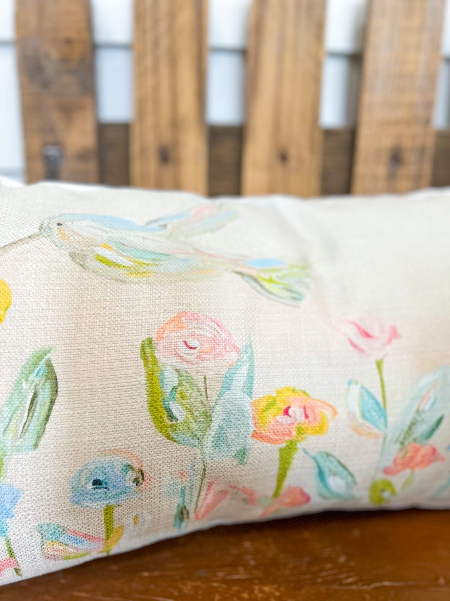 Ga Hummingbird with Flowers Lumbar Pillow