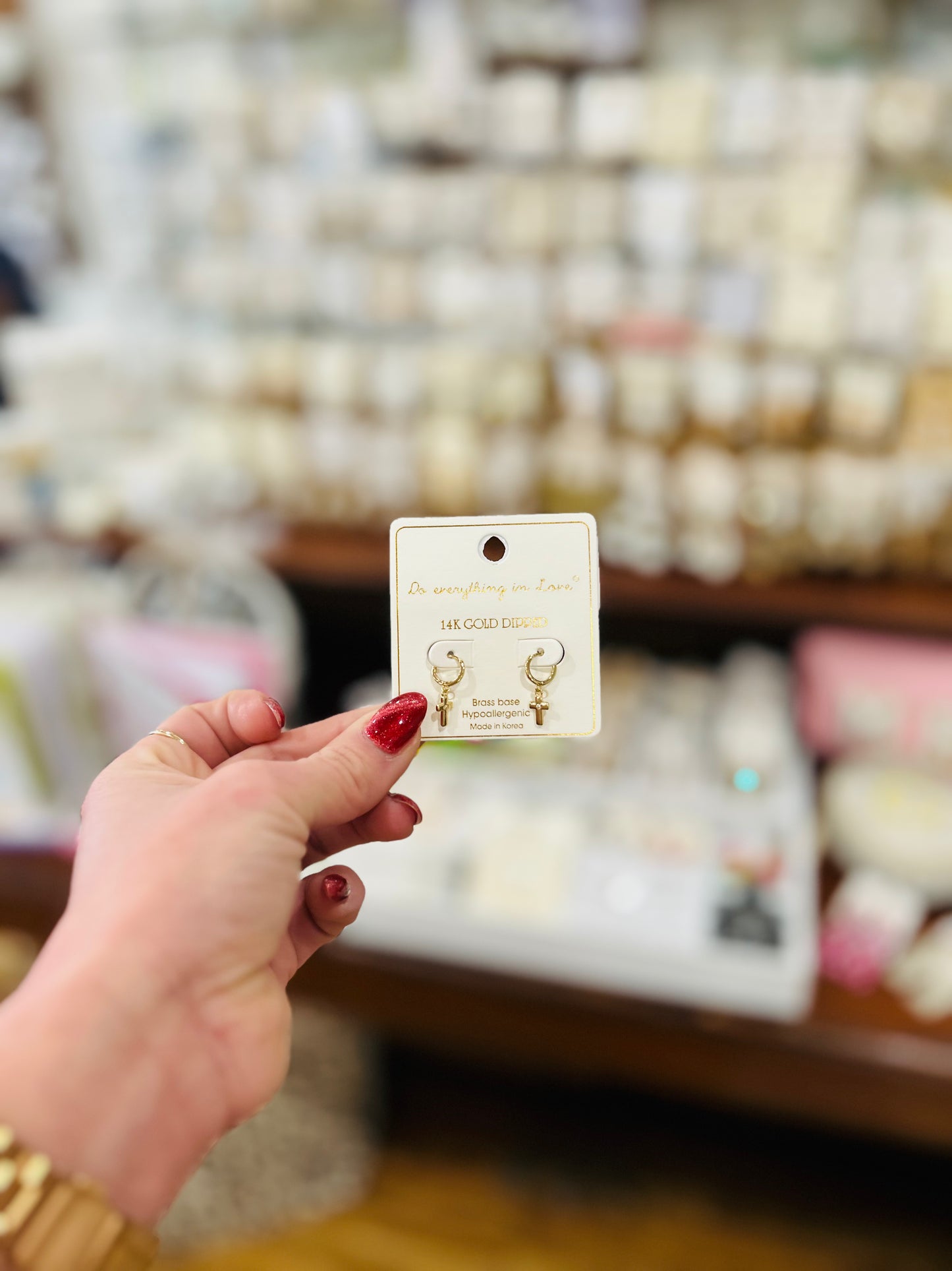 Do Everything in Love Mini Dangle Cross Earrings