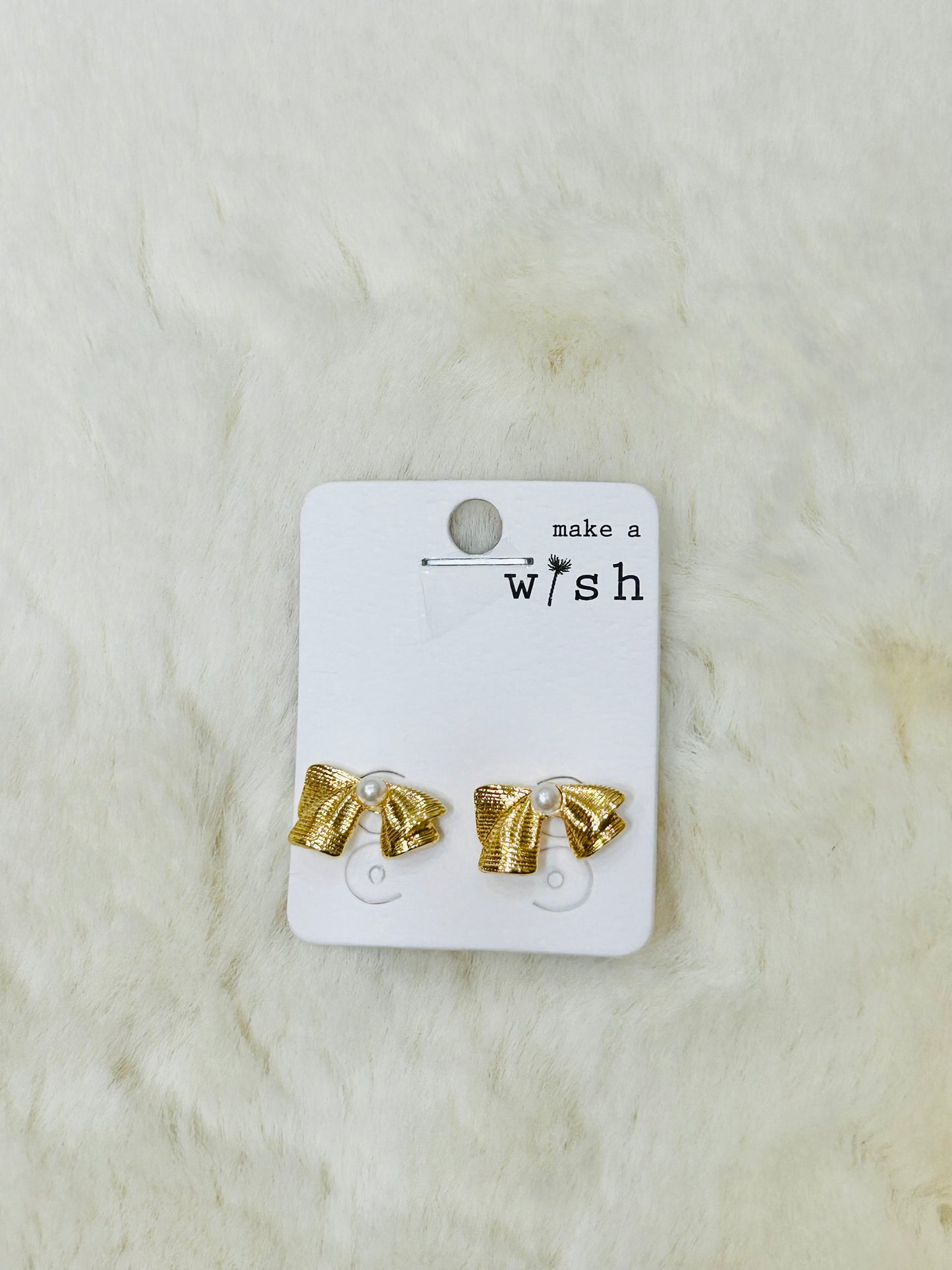 Bella Ribbon Style Gold & Pearl Stud Earrings