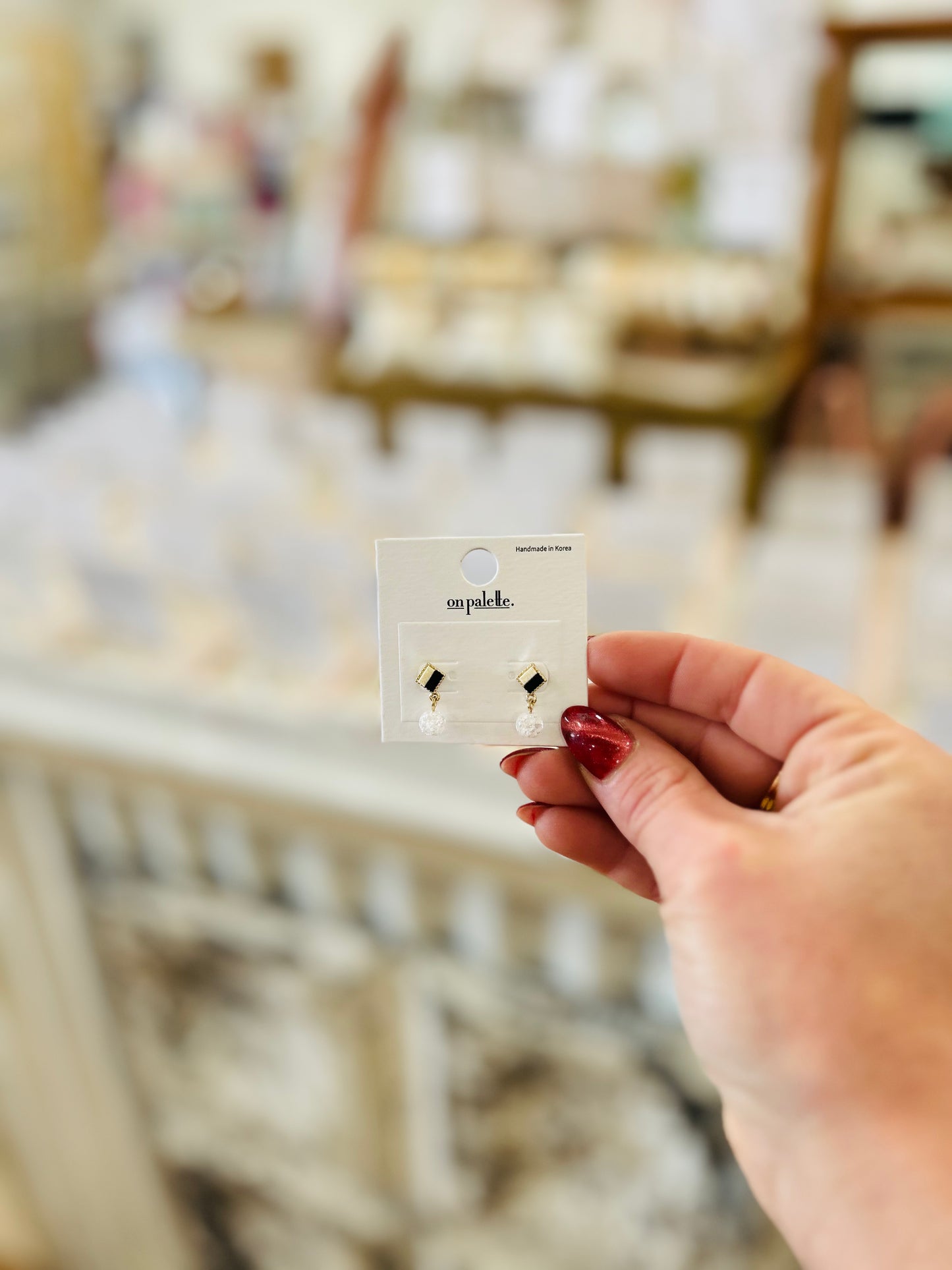 Black and White with Clear Dangle Earrings