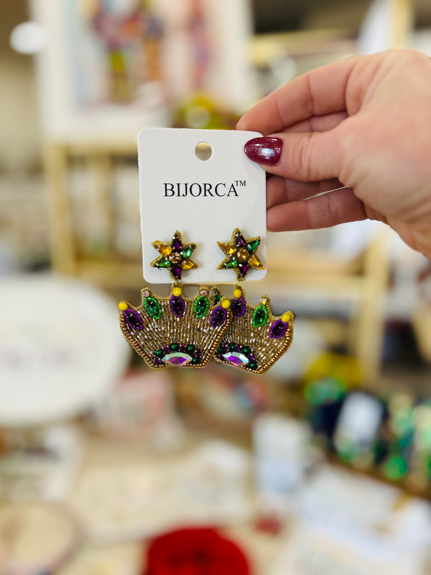 Queen of Carnival Beaded Mardi Gras Earrings