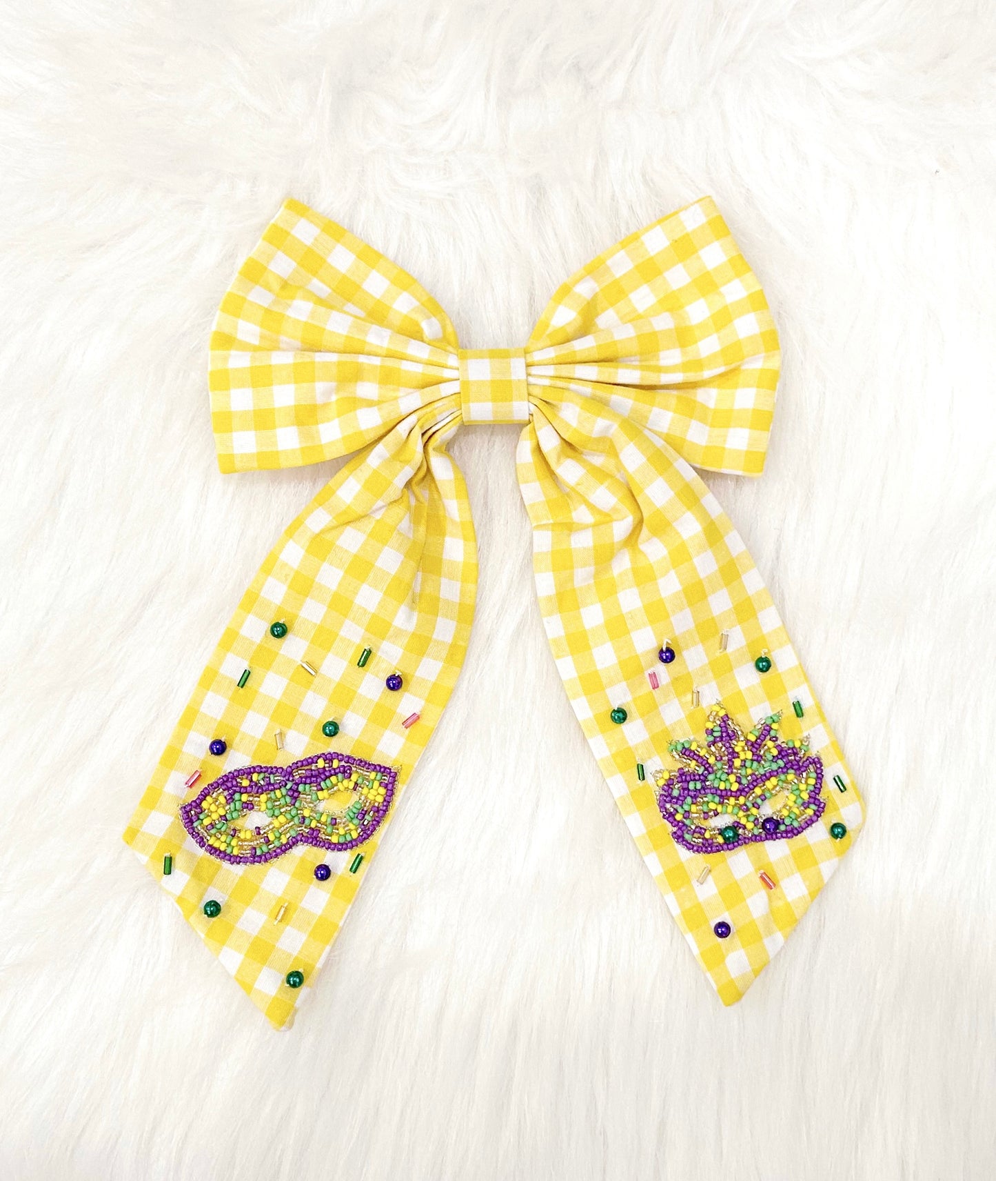 Yellow Mardi Gras Mask Bow