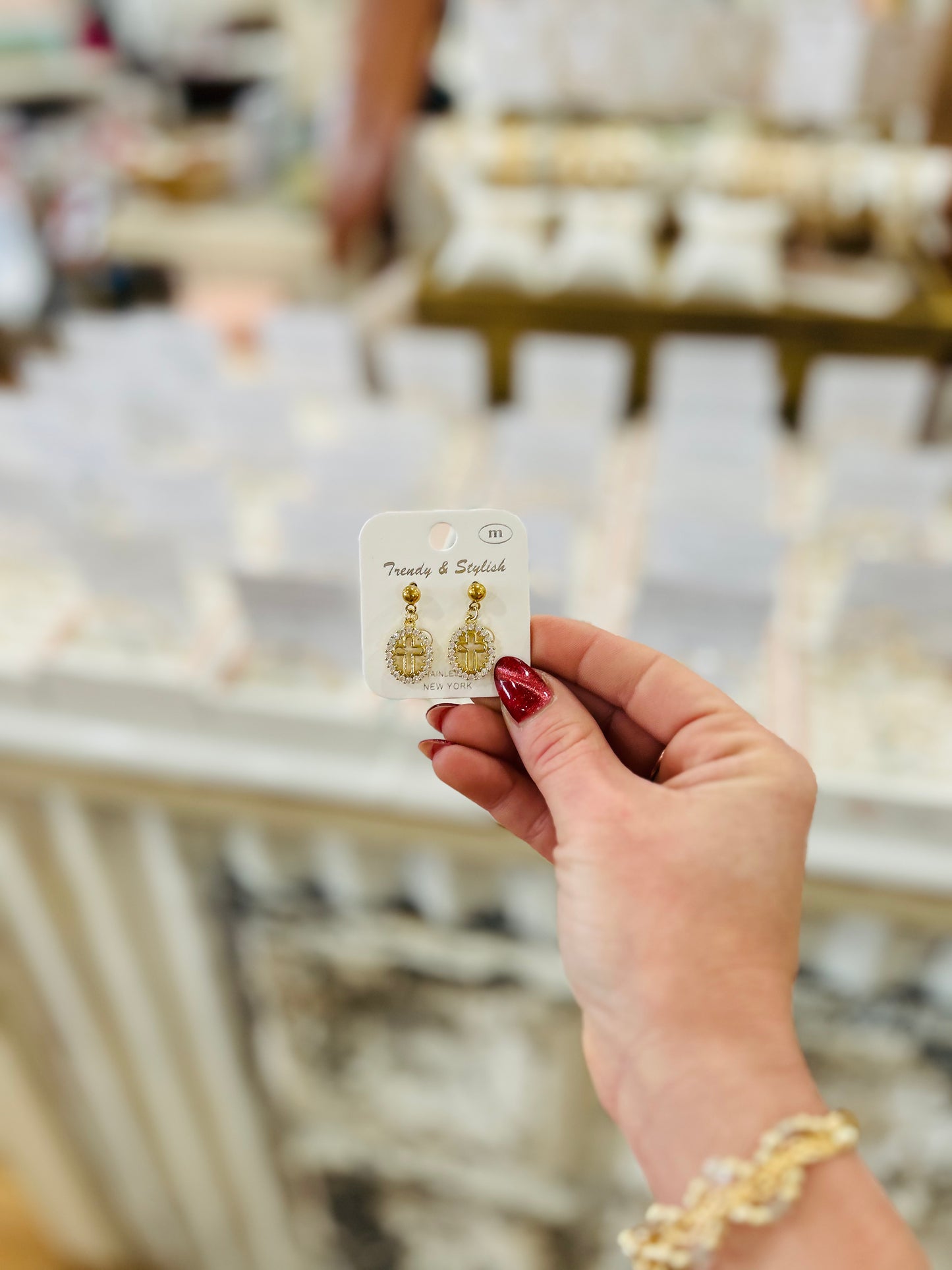 Trendy and Stylish Diamond Cross Gold Dangle Earrings