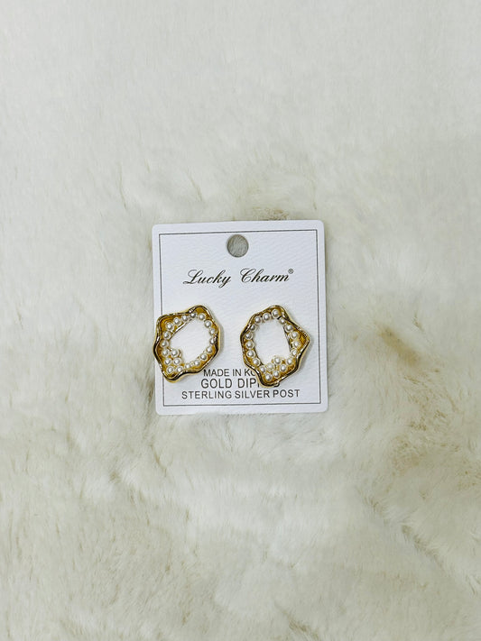 Eliana Unique Shape Gold & Pearl Stud Earrings