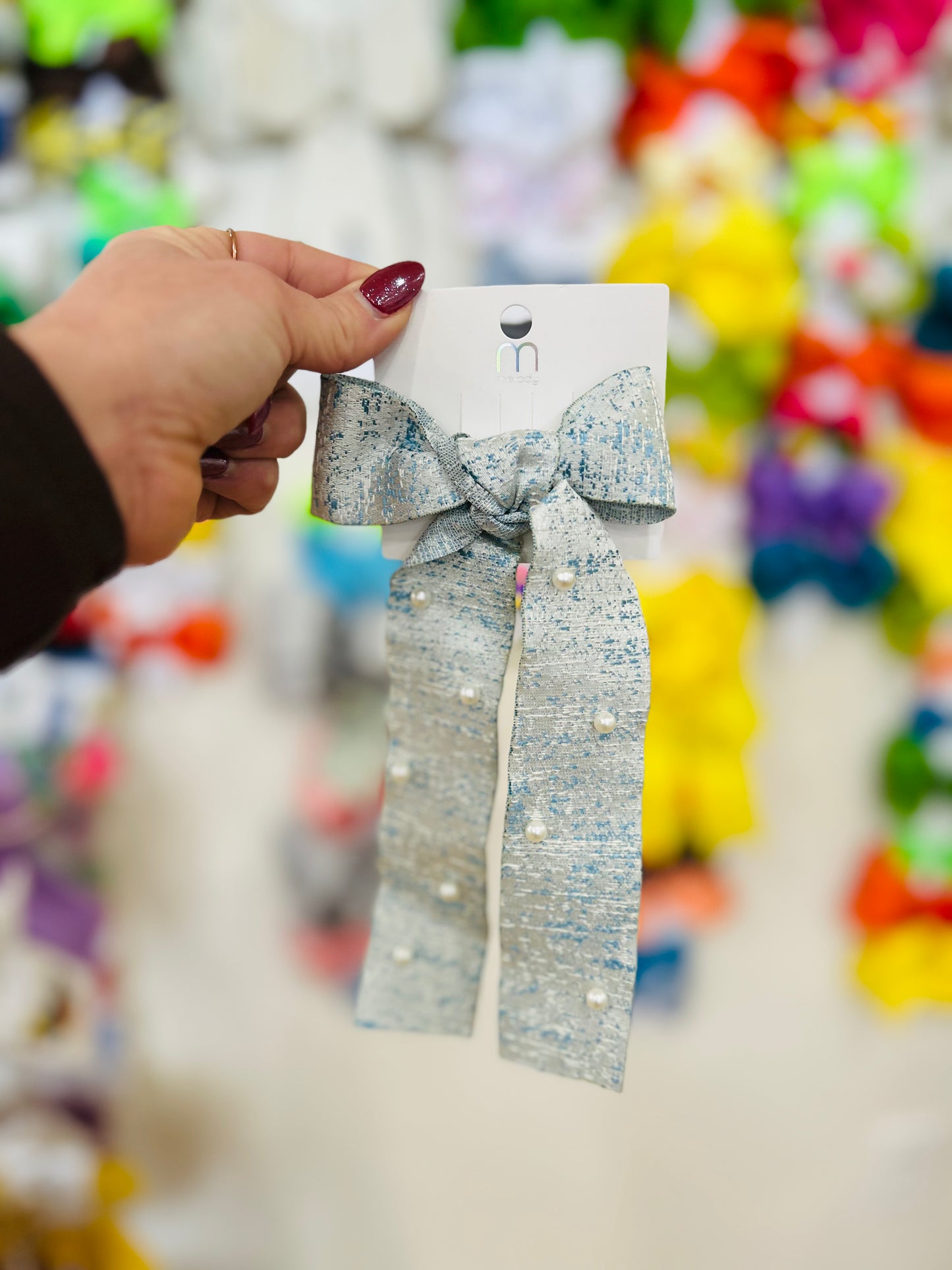 Melody Textured Hanging Bow with Pearls