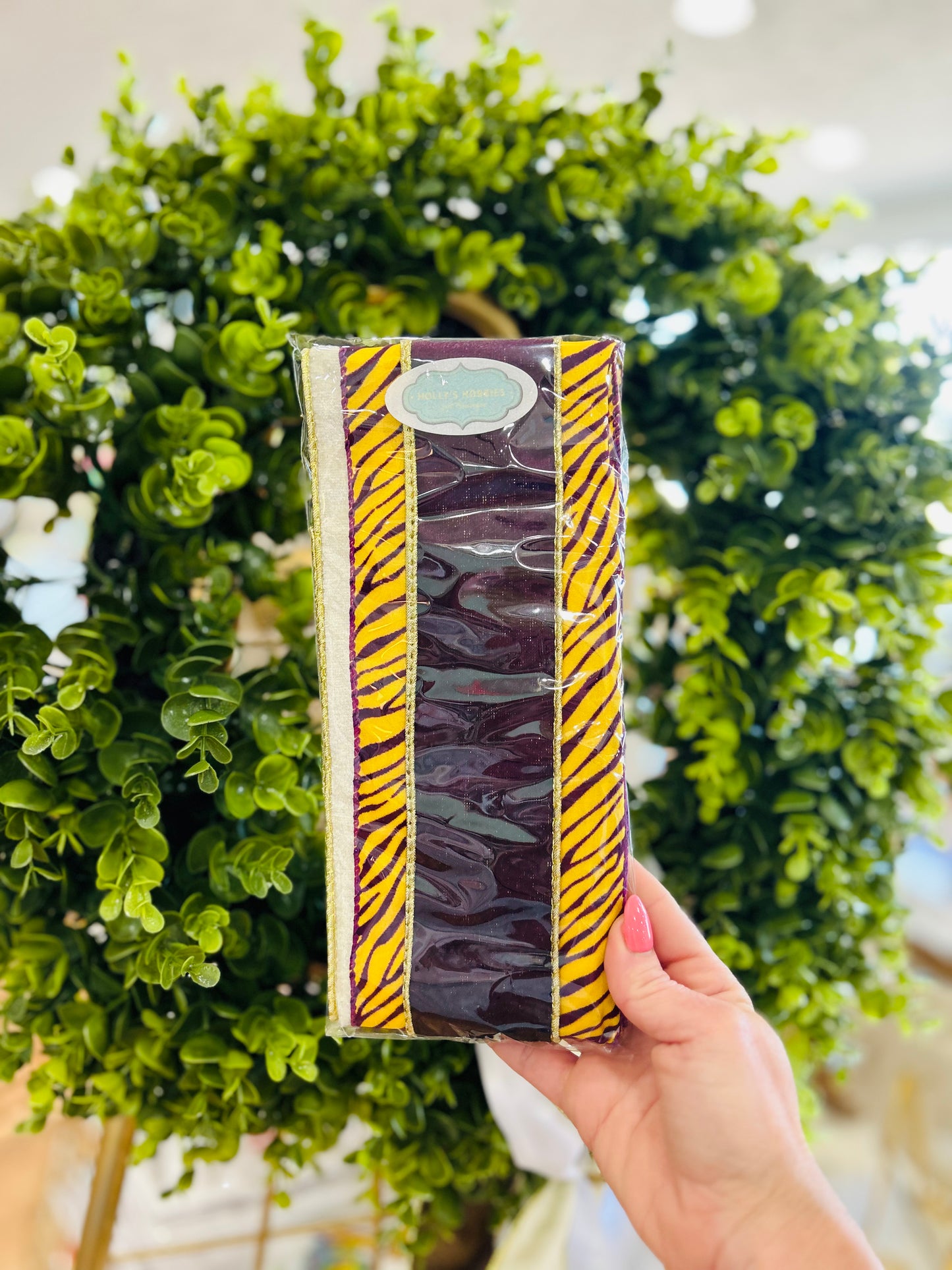 Purple/Gold/ Ivory Game Day Wreath Ribbon Trio Style