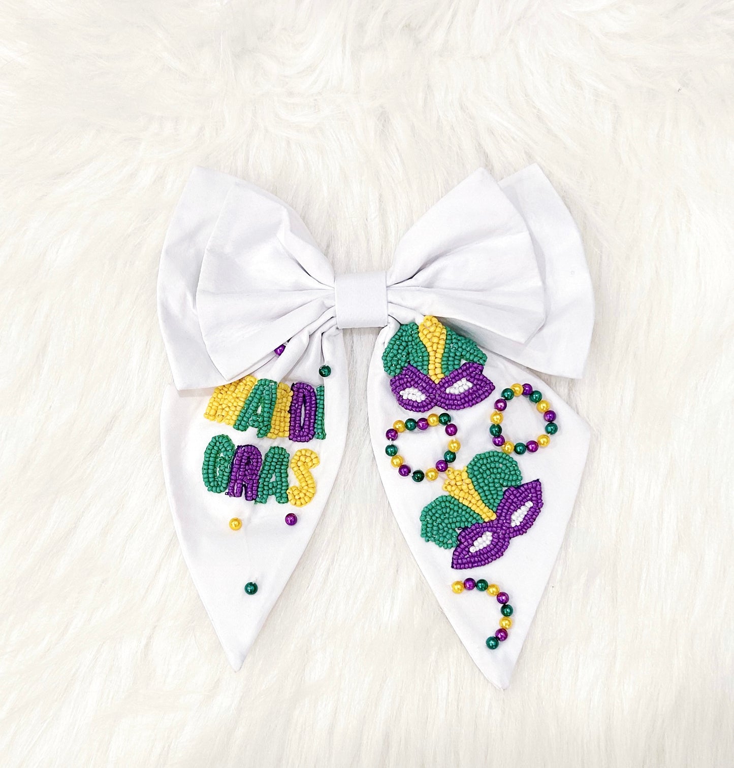 White Mardi Gras Mask Bow