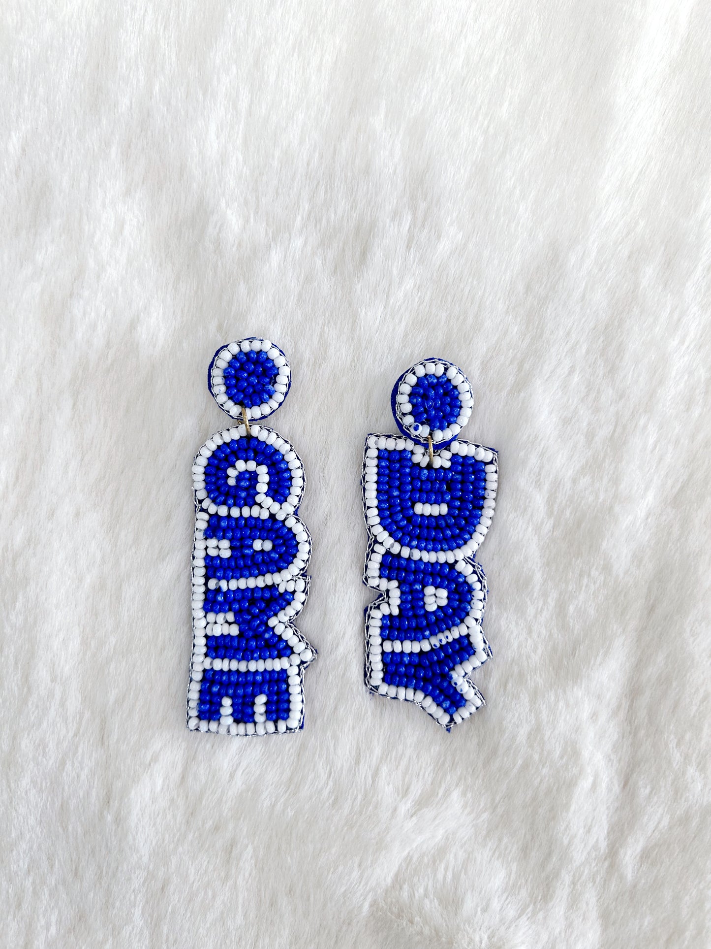 Blue and White Beaded Game Day Earrings