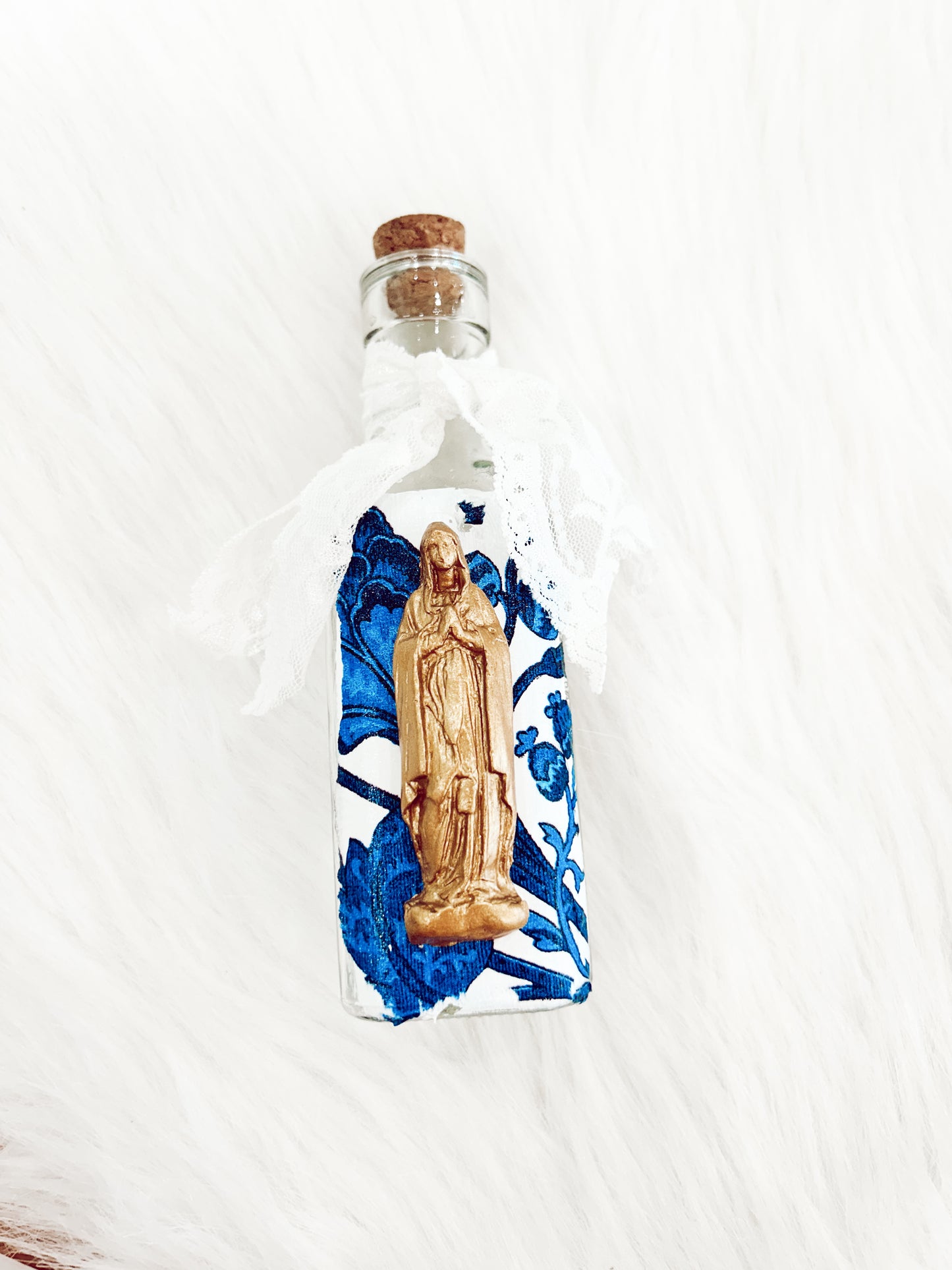 Blue Floral Mary Holy Water Container