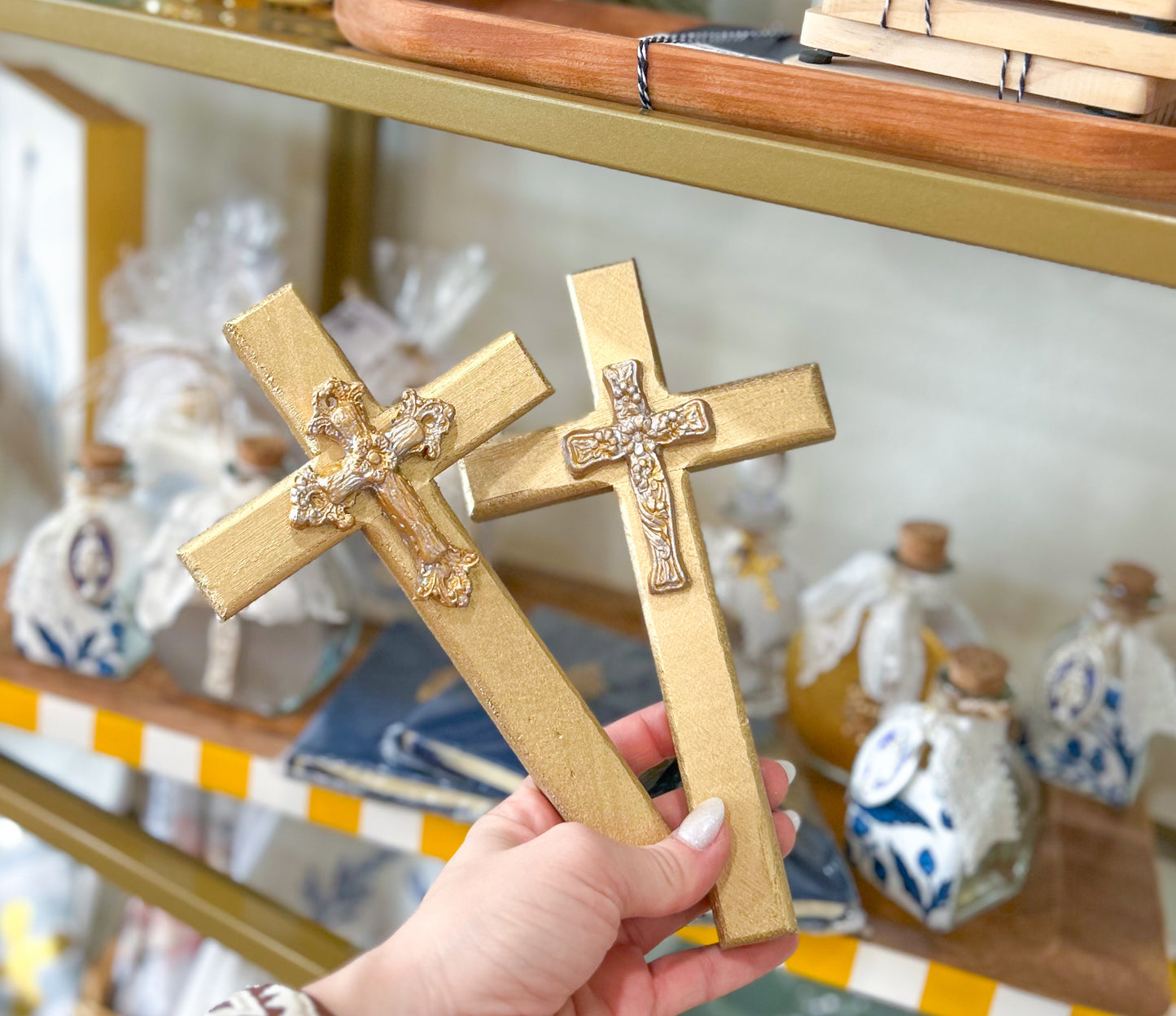 Gold Wooden Cross with Clay Cross