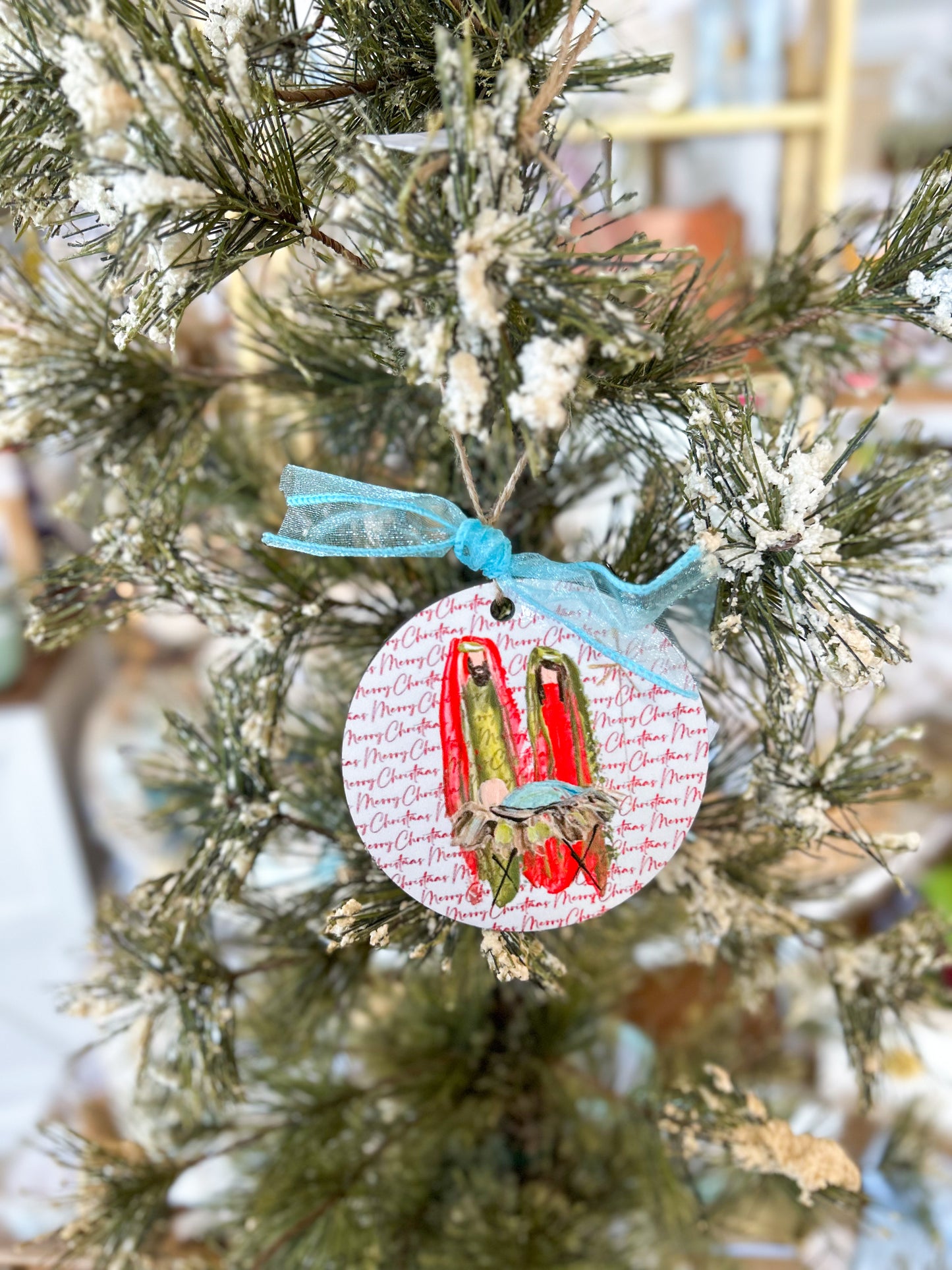 Merry Christmas Nativity Circle Ornament