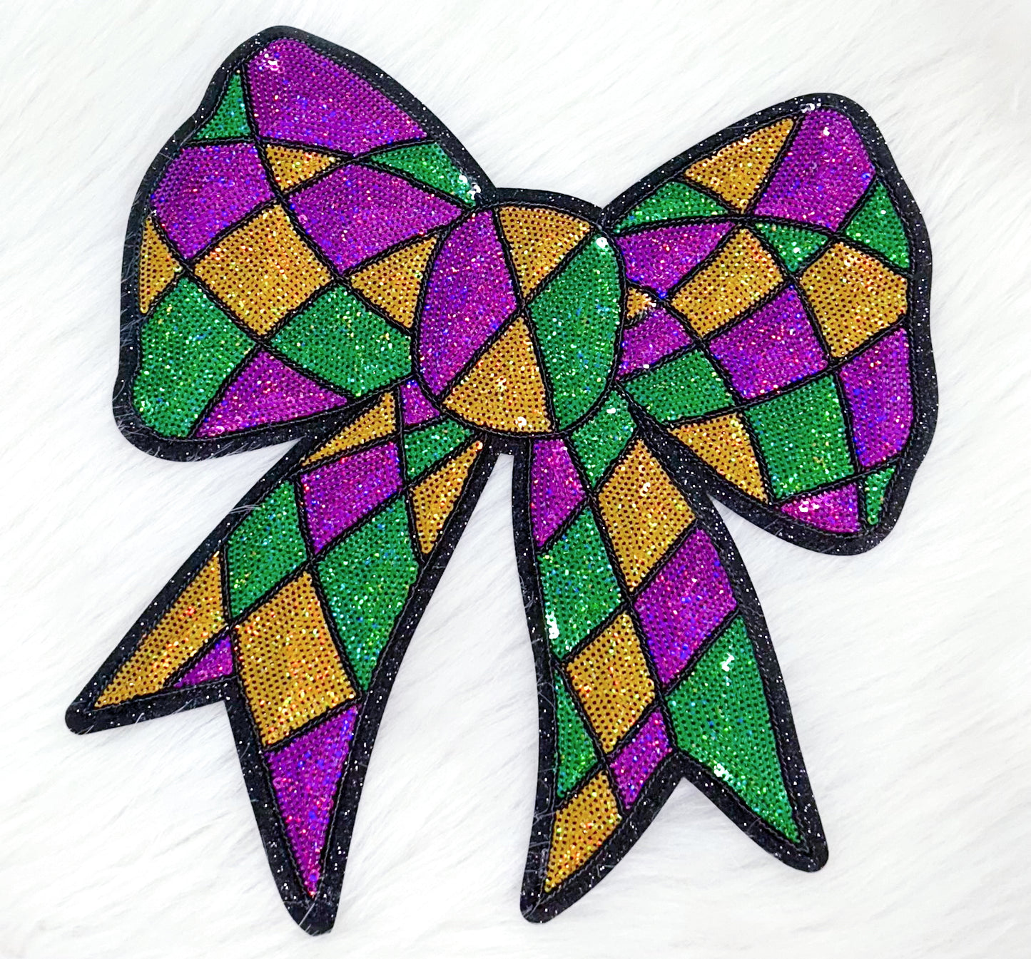 Patch- Mardi Gras Sequin Bow