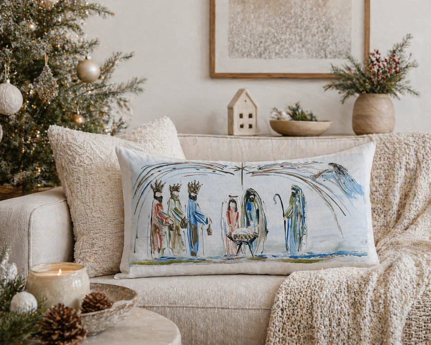 Heavenly Peace Nativity with Angel Scene Lumbar