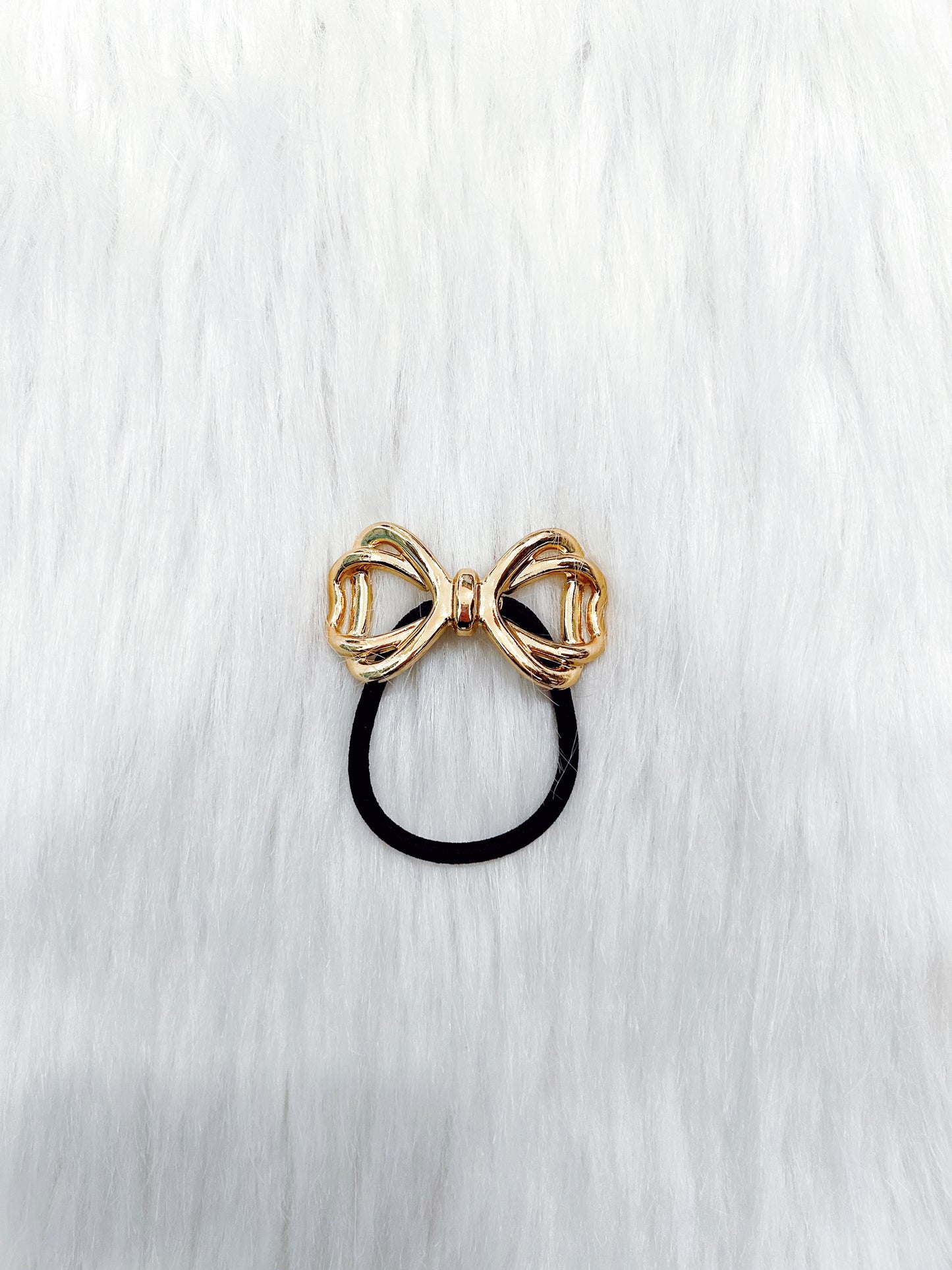 Gold Double Knotted Bow Ponytail Holder