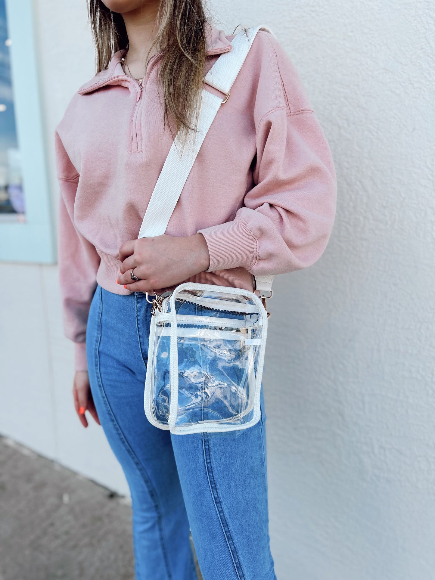 Small Clear Zip Purse with Leather