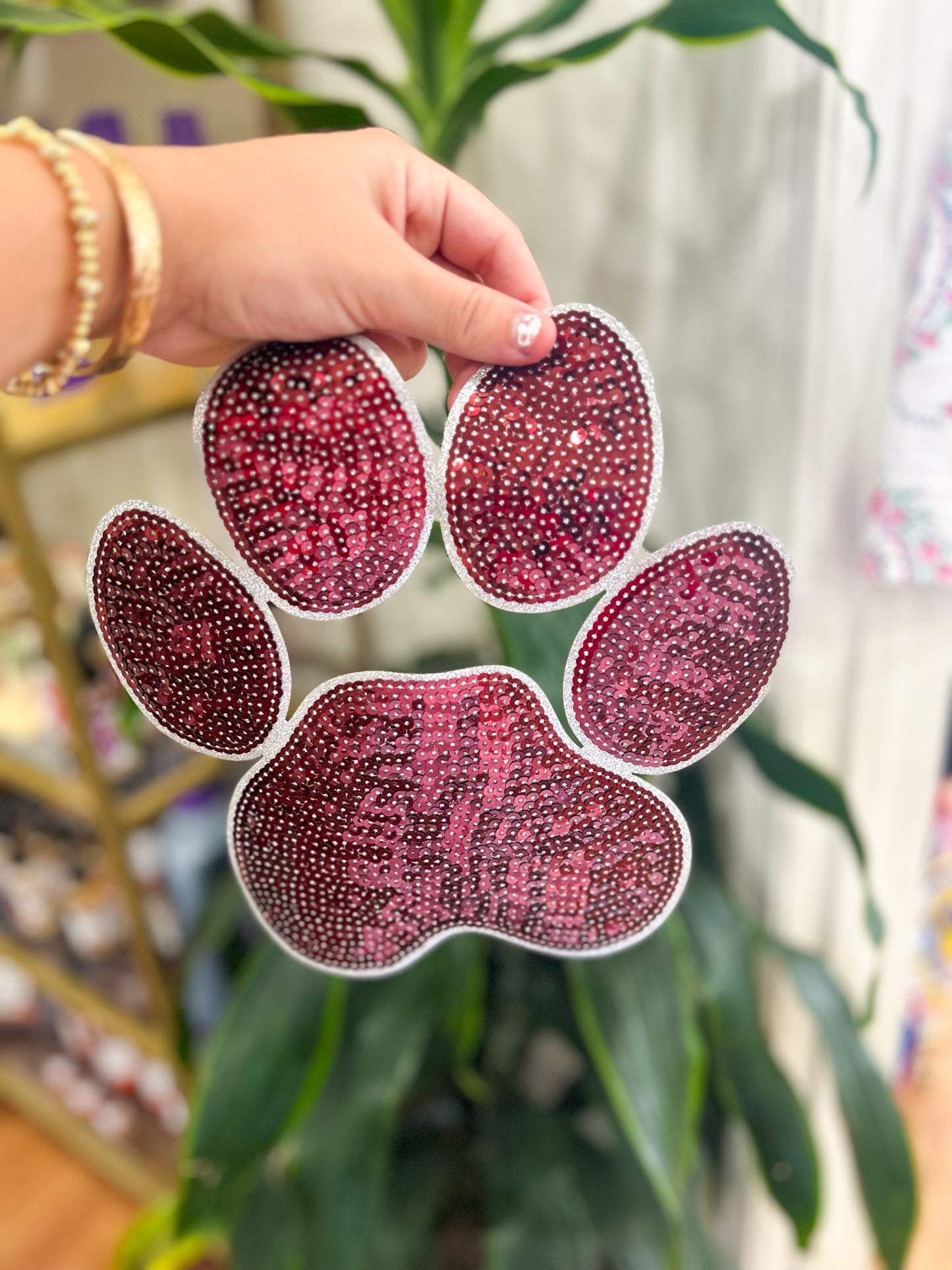 Patch-Maroon Sequin Paw Print