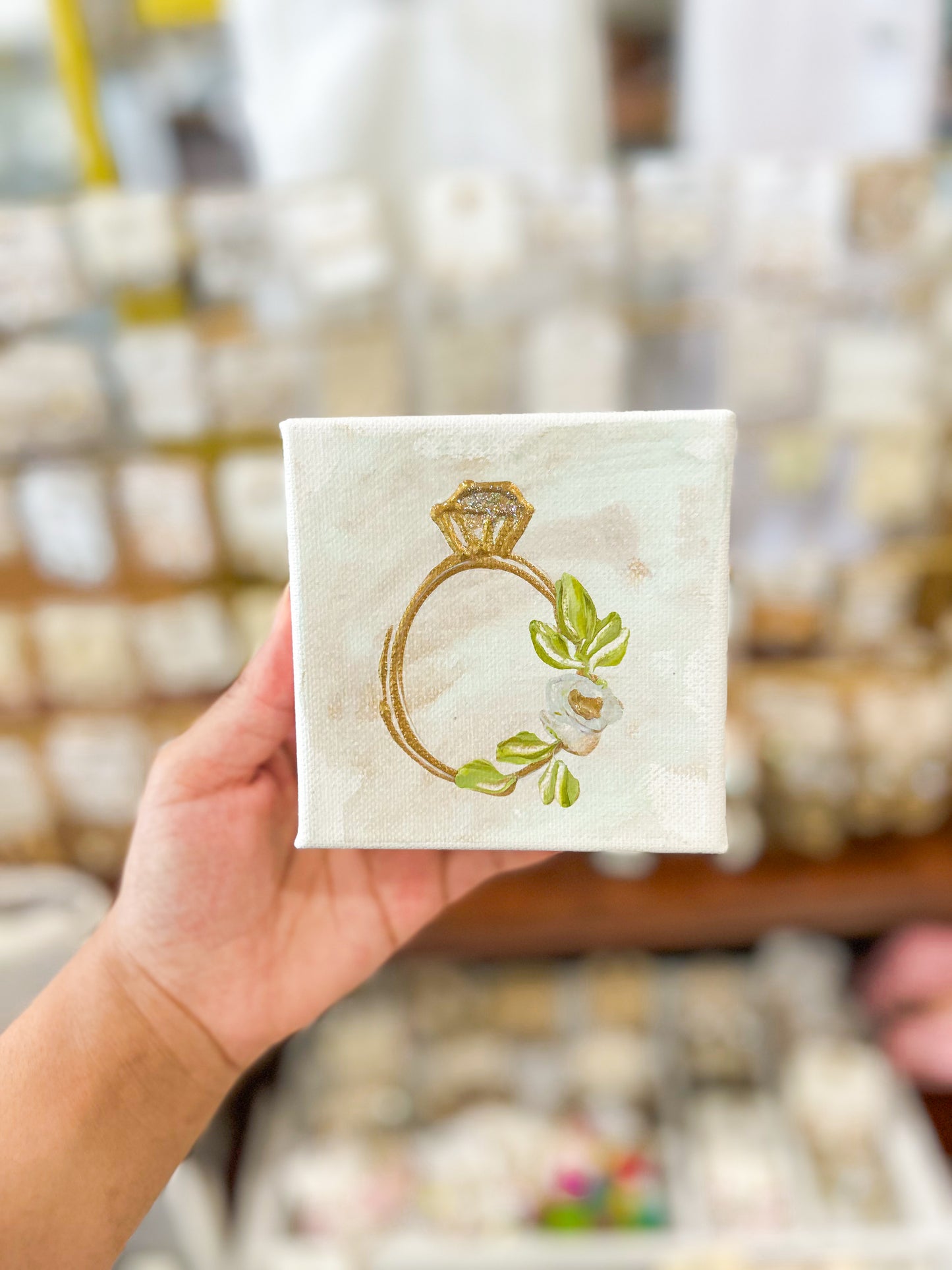 4x4 Gold Wedding Ring with Tan Background Canvas Art