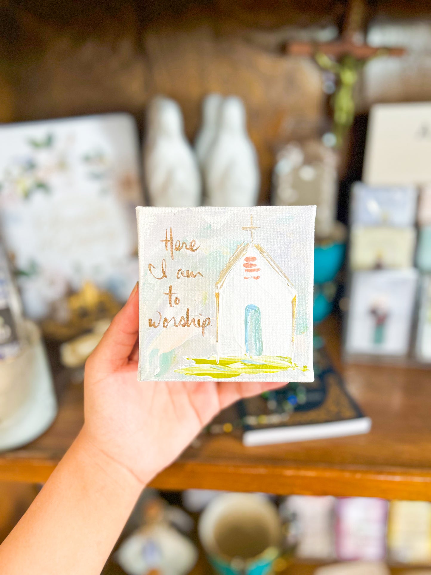 4x4 Here I Am To Worship White Chapel Canvas Art