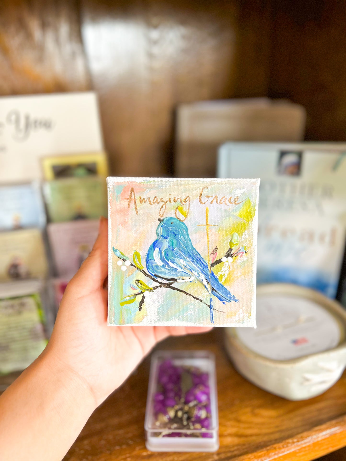 4x4 Amazing Grace Bluejay Background Canvas Art