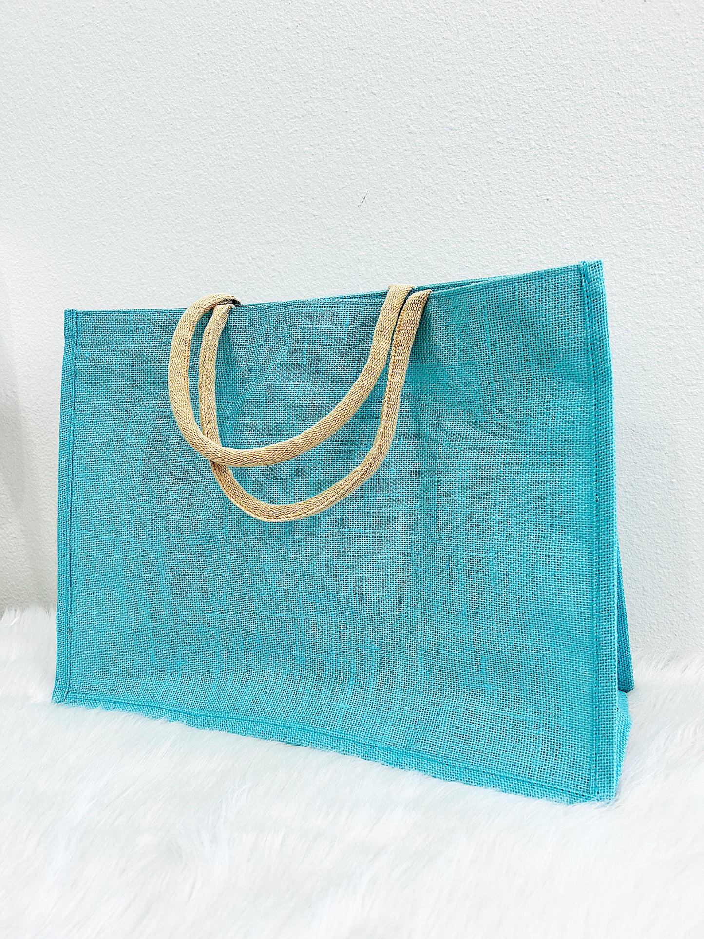 Jute Pocket Tote Aruba Blue