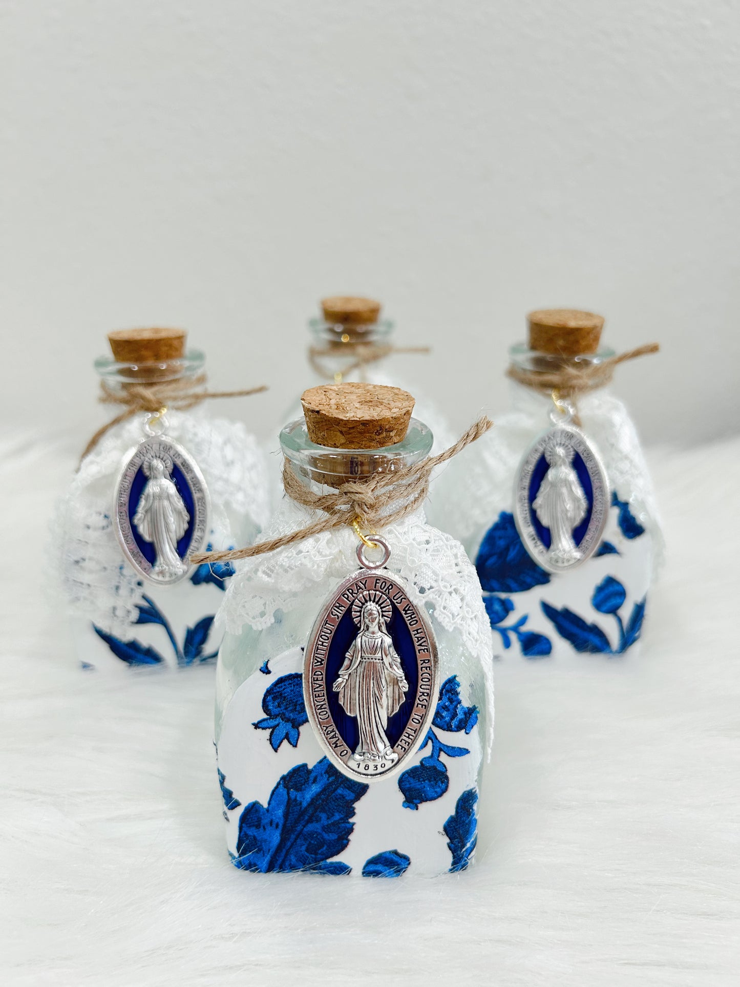 Our Lady Blue/White Floral Holy Water Container