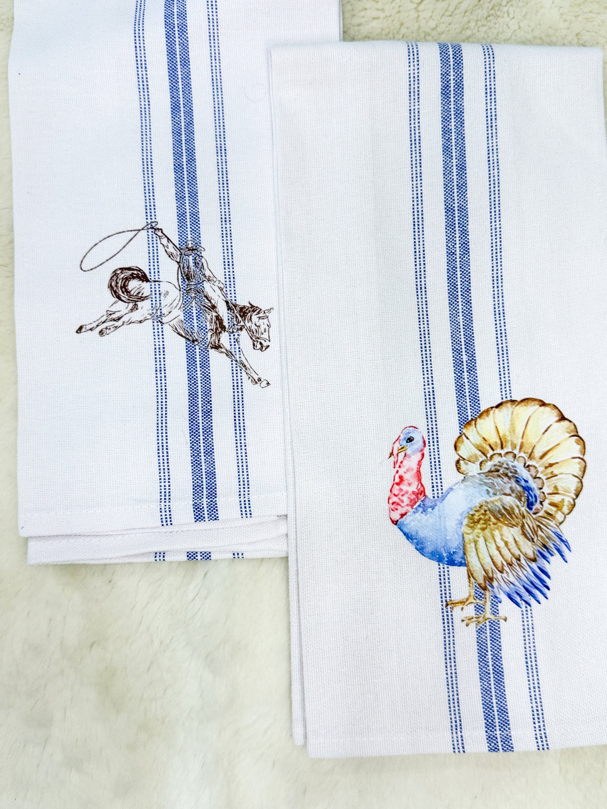 Thanksgiving Turkey Blue Striped Hand Towel