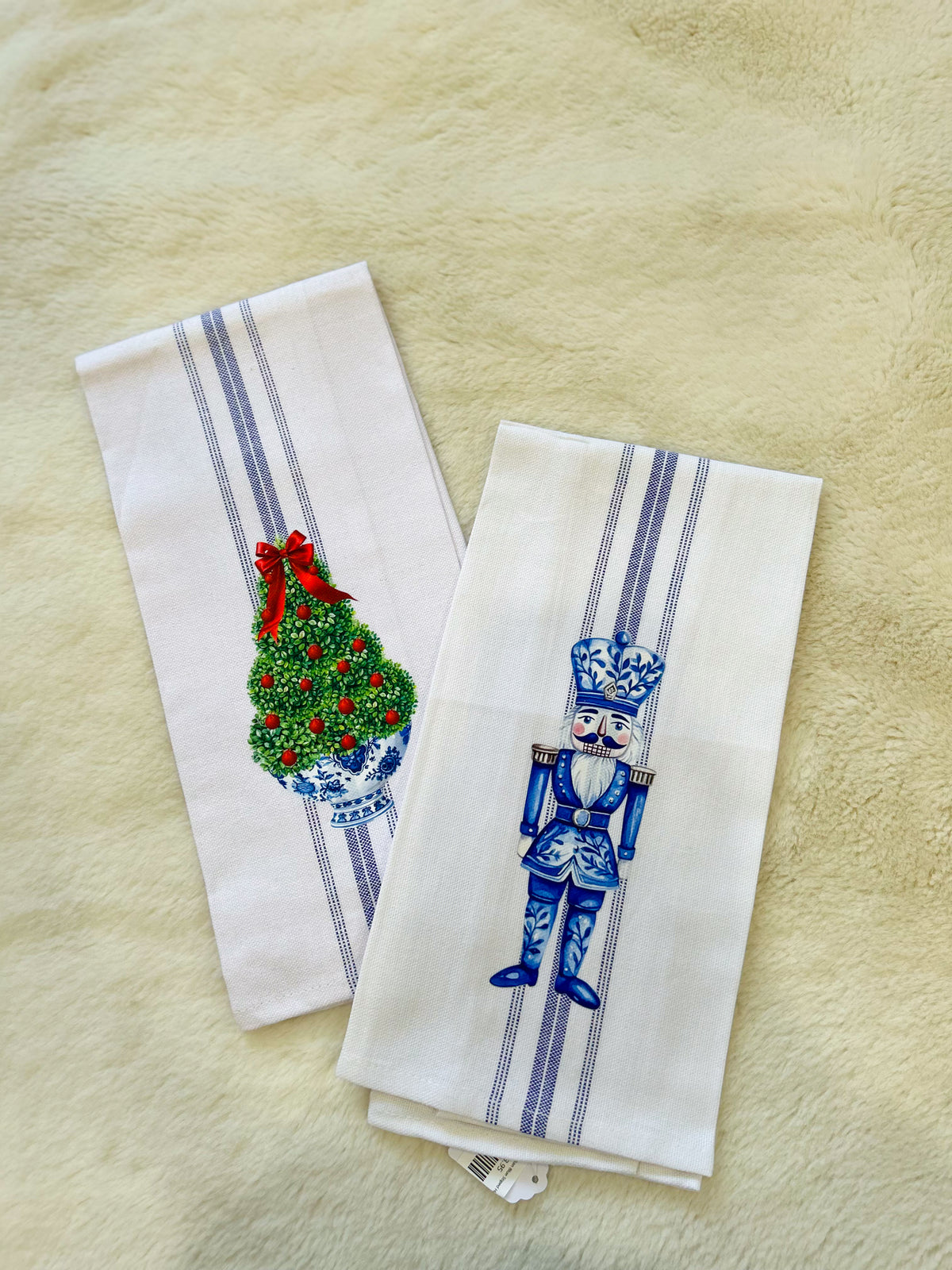 Christmas Tree in Blue & White Blue Striped Hand Towel