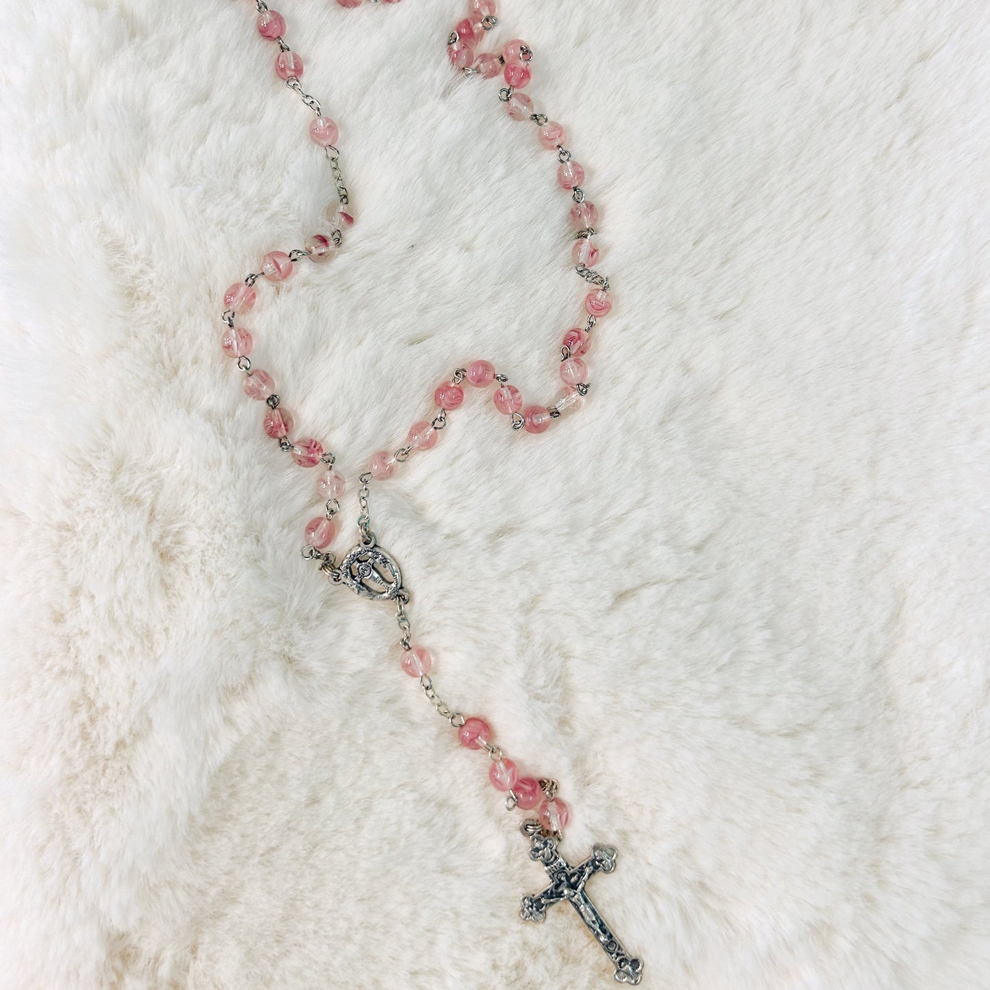 Pink Opaque Glass Bead Rosary