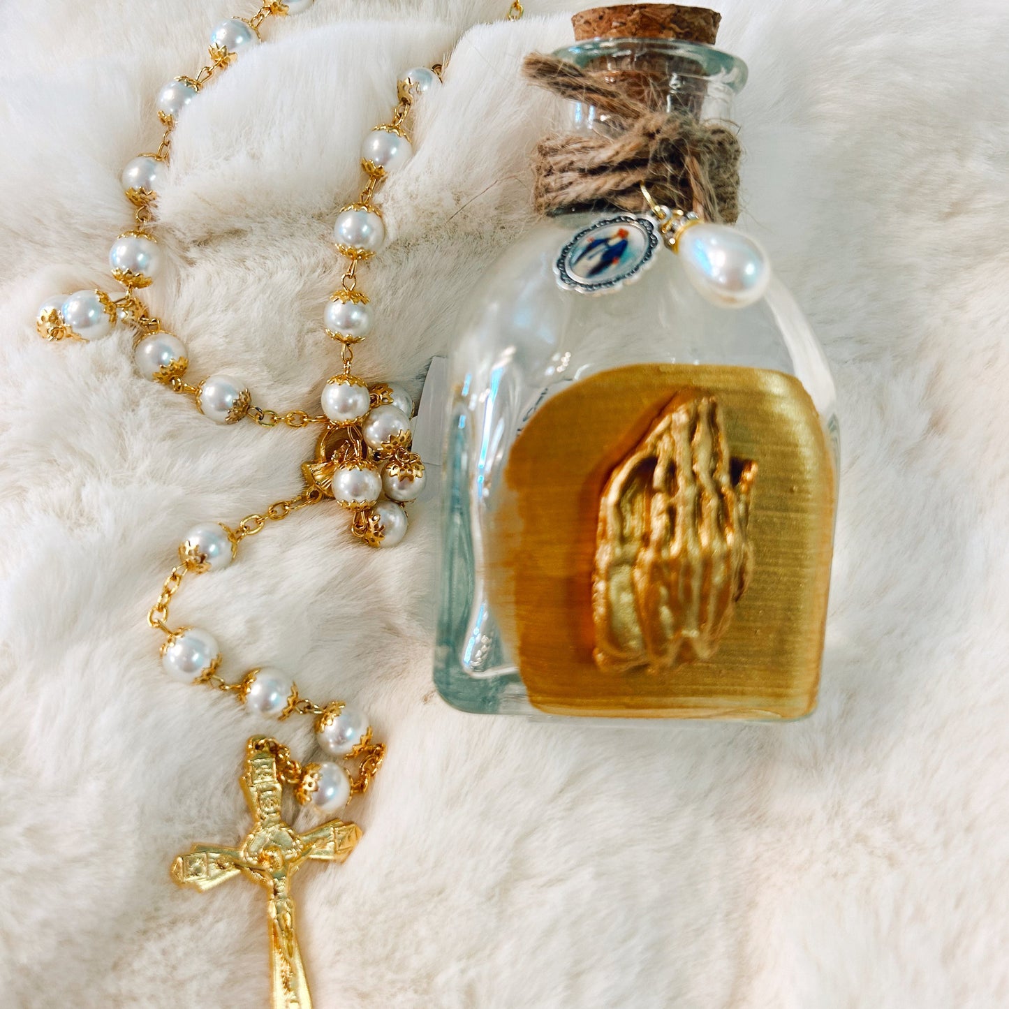 Pearl Capped Beads Gold Tone Rosary