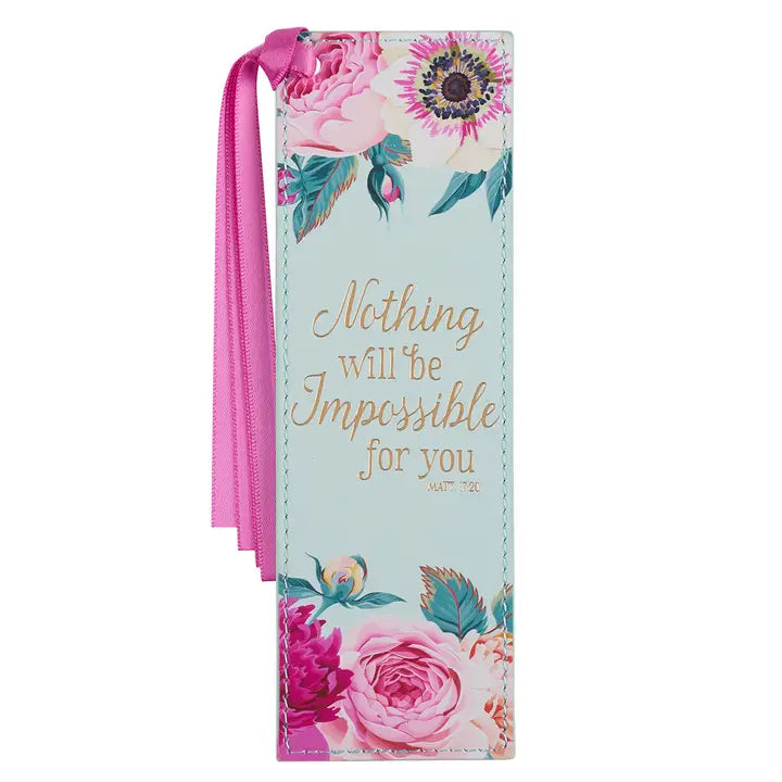 Bookmark Faux Leather Mint Floral Printed Nothing Will Be Impossible