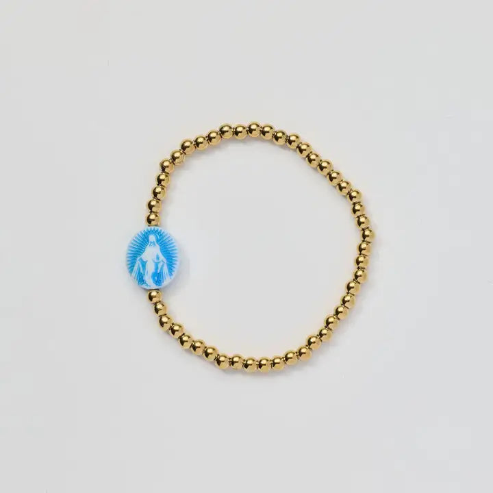 Holy Water Miraculous Cameo Bracelet- Gold Beads