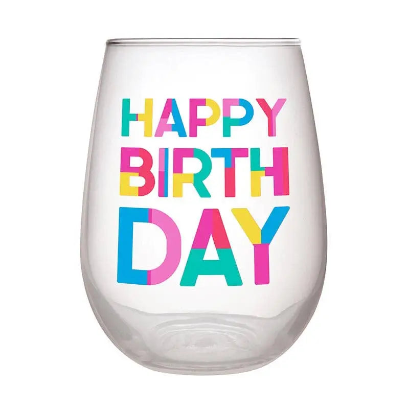 Happy Birthday Stemless Wine Glasses