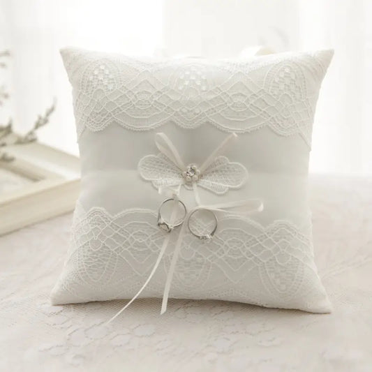 Ivory Wedding Ring Bearer Pillow- Satin, Lace, Crystal-RPL-C