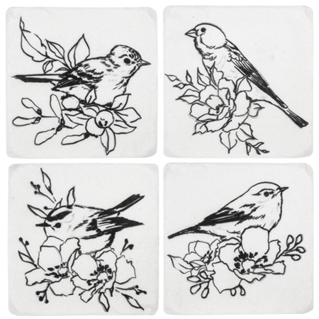 Floral Line Bird Art Coaster Set
