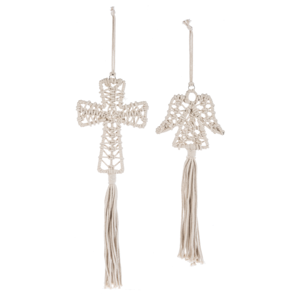 Macrame Cross and Angel Ornament