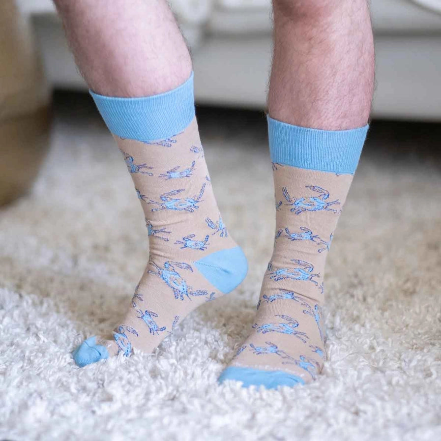 Men's Crab Socks Tan/Blue