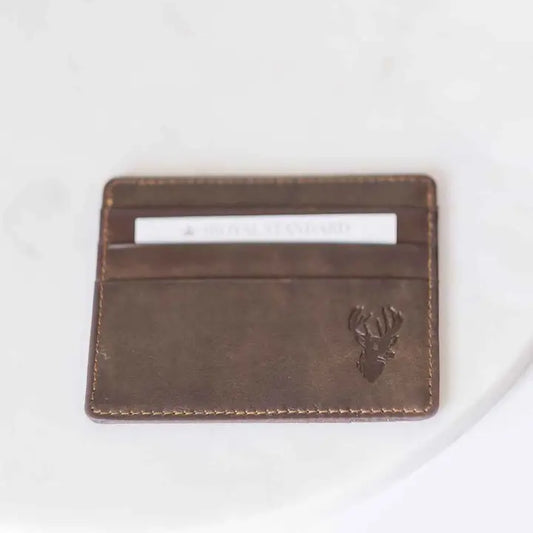 Deer Leather Embossed Slim Wallet- Dark Brown