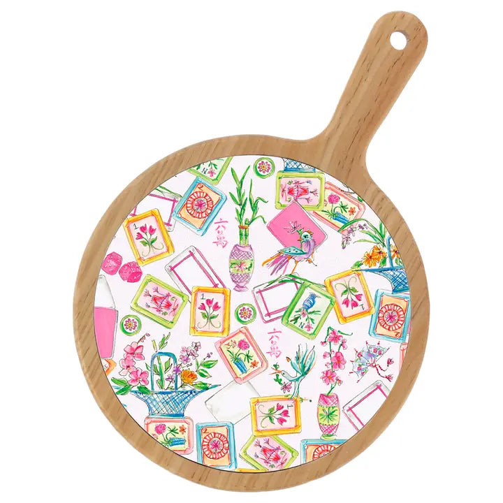 Mahjong Allover Bamboo & Ceramic Cheese Board